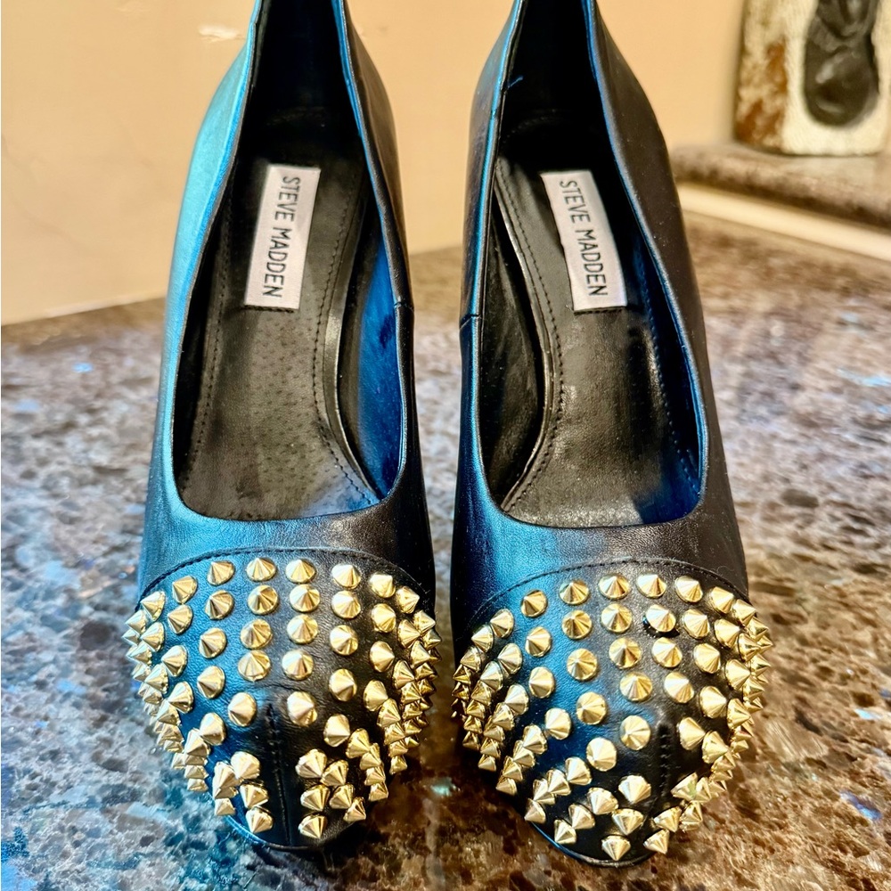 Steve Madden Black Heels with Gold Studs